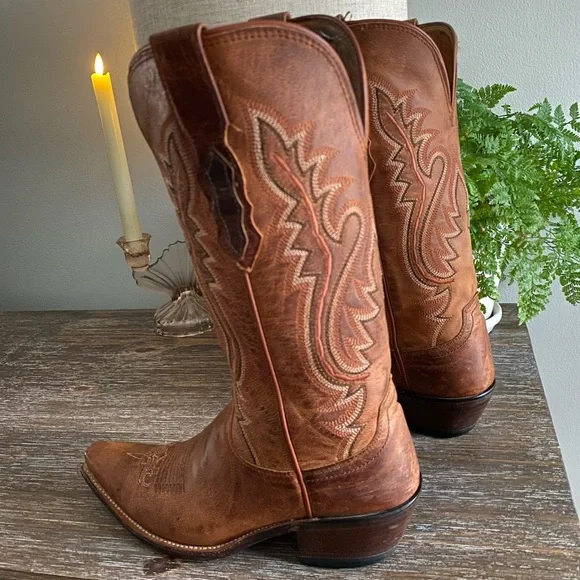 Luchesse Mad Dog Madras Goat Leather Western Cowboy Cowgirl Boots Womens 7 Tan - Picture 11 of 15